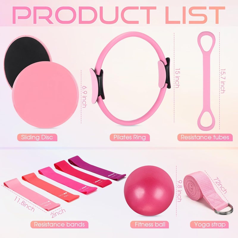 Arrowbash Set of 6 Style Pilates Home Equipment Set Pilates Essential Kit Workout Accessories 14 Magic Circle Mini Exercise Ball Yoga Strap Silicone Tension Strip Tension Band Sliding Plate - Image 2